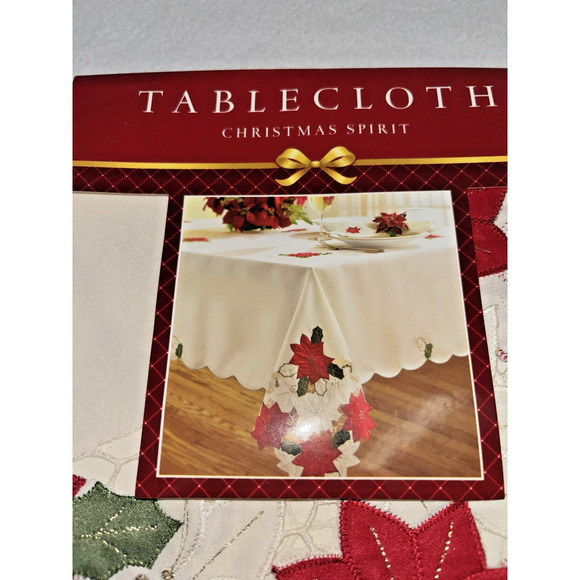Bed Bath & Beyond "Christmas Spirit" Holiday Tablecloth 60 X 84 Oblong Ivory NEW - Picture 2 of 6